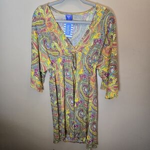 Pine Cone Hill Dress Waist Tie Multicolor Boho Yellow Paisley XS / Small NEW